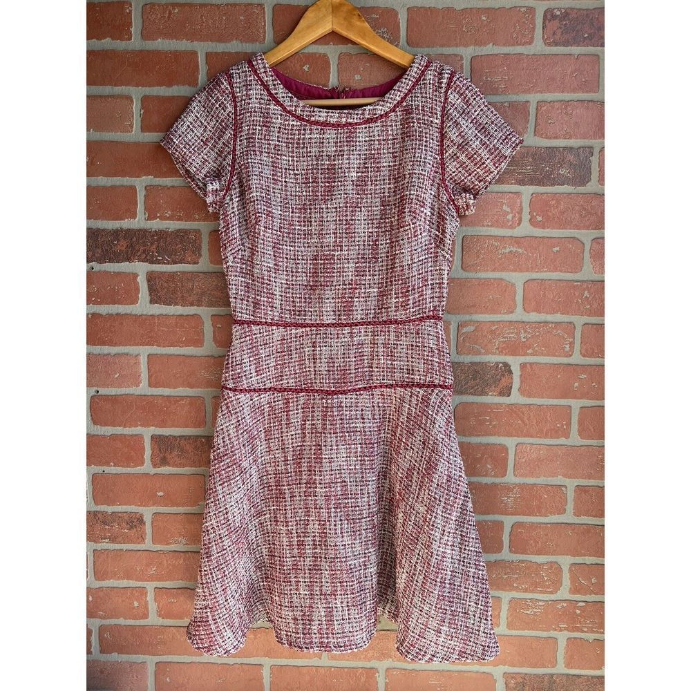 Banana Republic Sheath Dress Pink & White Tweed Dress Short Sleeve Lined Size 6